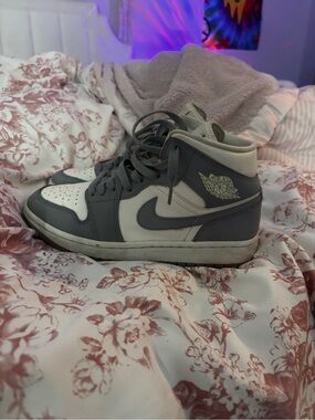 Nike Women’s Air Jordan 1 Mid White and Gray Sneakers